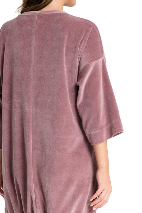 Tunika welurowa oversize wiązana na dole krótki rękaw brudny róż LA083 Tunika welurowa oversize wiązana na dole krótki rękaw brudny róż LA083