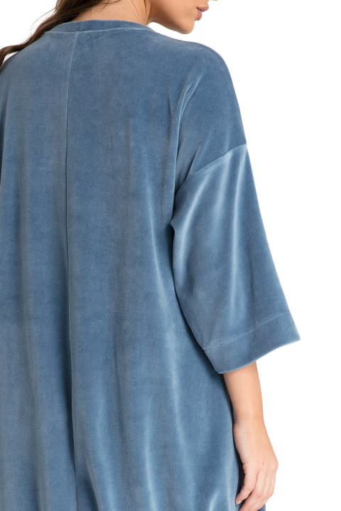 Tunika welurowa oversize wiązana na dole krótki rękaw niebieska LA083 Tunika welurowa oversize wiązana na dole krótki rękaw niebieska LA083