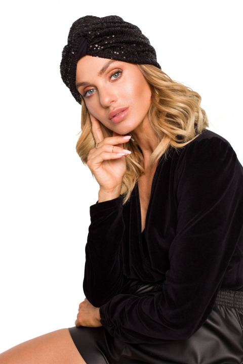 Turban damski czapka w cekiny do włosów czarny me660 Turban damski czapka w cekiny do włosów czarny me660