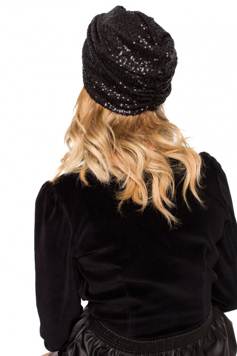 Turban damski czapka w cekiny do włosów czarny me660 Turban damski czapka w cekiny do włosów czarny me660