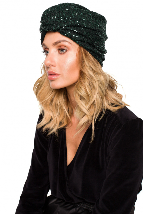 Turban damski czapka w cekiny do włosów zielony me660 Turban damski czapka w cekiny do włosów zielony me660