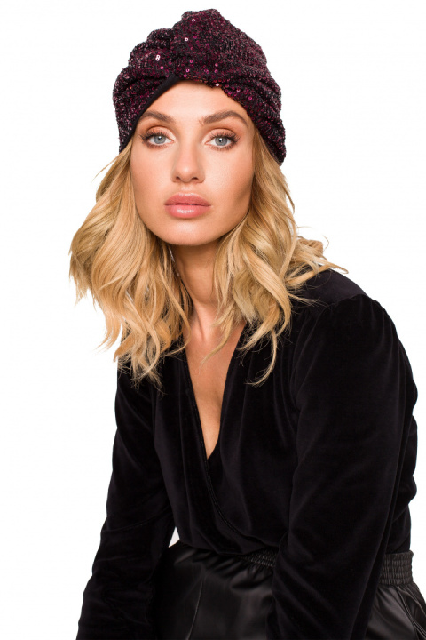Turban damski czapka w cekiny do włosów wino me660 Turban damski czapka w cekiny do włosów wino me660