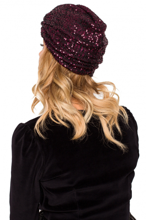 Turban damski czapka w cekiny do włosów wino me660 Turban damski czapka w cekiny do włosów wino me660