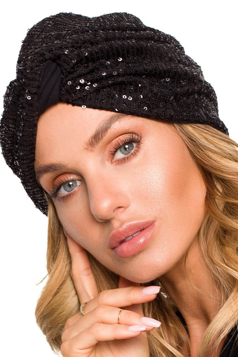 Turban damski czapka w cekiny do włosów czarny me660 Turban damski czapka w cekiny do włosów czarny me660