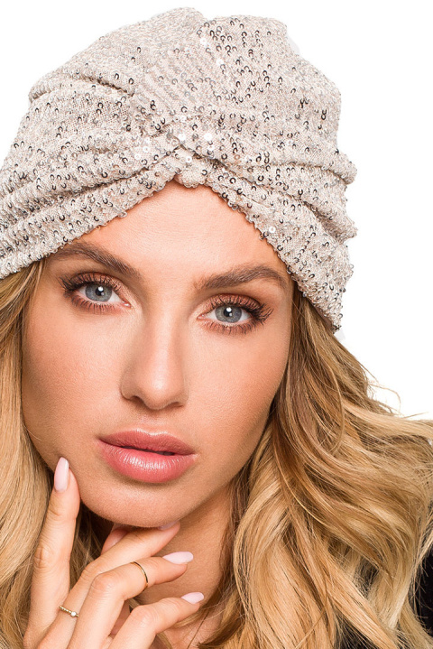Turban damski czapka w cekiny do włosów szampański me660 Turban damski czapka w cekiny do włosów szampański me660