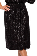 Wyjątkowa sukienka midi cekinowa wiązana paskiem dekolt V czarna me653