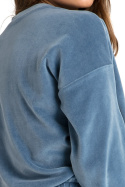 Bluza damska welurowa krótka dzianinowa z gumką niebieska LA084