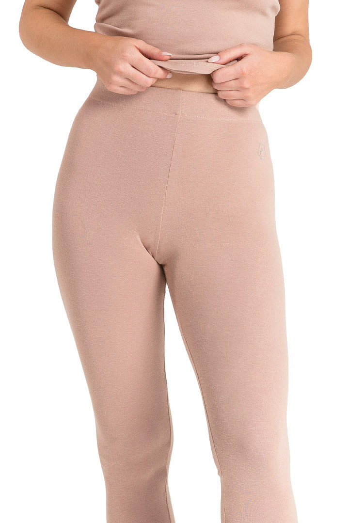 Spodnie damskie legginsy z zapiętkiem dzianinowe z gumką mokka LA088 Spodnie damskie legginsy z zapiętkiem dzianinowe z gumką mokka LA088