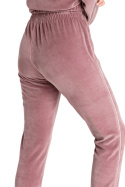 Spodnie damskie welurowe dresowe joggery z gumką brudny róż LA085