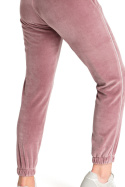 Spodnie damskie welurowe dresowe joggery z gumką brudny róż LA085