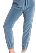 Spodnie damskie welurowe dresowe joggery z gumką niebieskie LA085