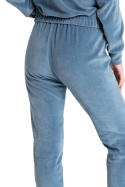 Spodnie damskie welurowe dresowe joggery z gumką niebieskie LA085