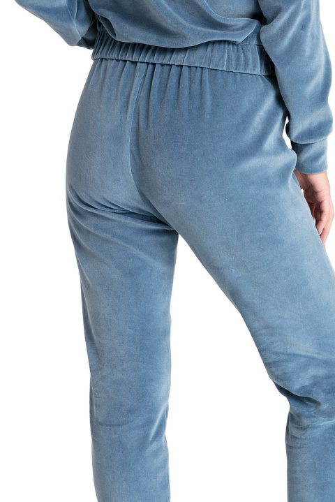 Spodnie damskie welurowe dresowe joggery z gumką niebieskie LA085 Spodnie damskie welurowe dresowe joggery z gumką niebieskie LA085