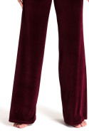 Spodnie damskie welurowe z szerokimi nogawkami bordowe LA086