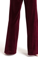 Spodnie damskie welurowe z szerokimi nogawkami bordowe LA086