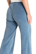 Spodnie damskie welurowe z szerokimi nogawkami niebieskie LA086