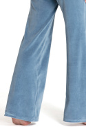 Spodnie damskie welurowe z szerokimi nogawkami niebieskie LA086