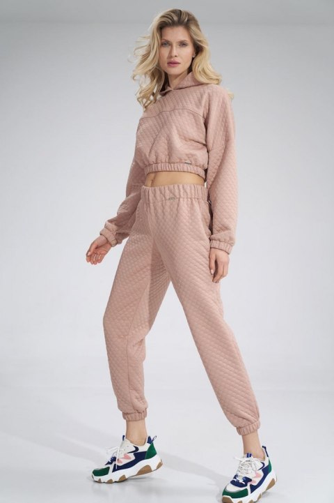 Bluza damska krótka sportowa dresowa pikowana z kapturem różowa M796 Bluza damska krótka sportowa dresowa pikowana z kapturem różowa M796