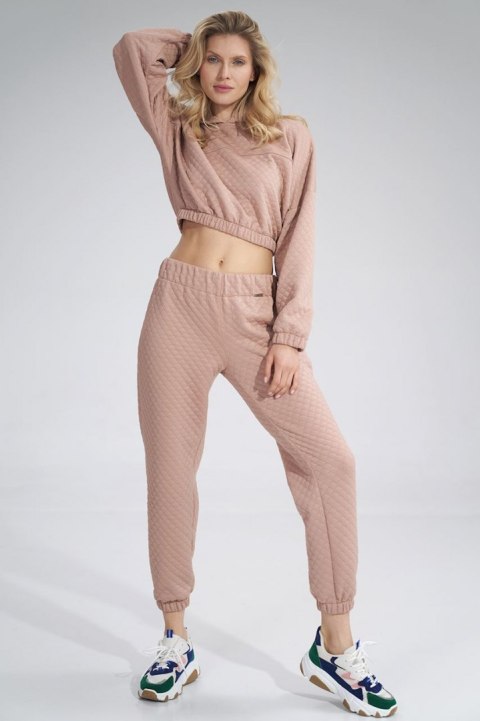 Bluza damska krótka sportowa dresowa pikowana z kapturem różowa M796 Bluza damska krótka sportowa dresowa pikowana z kapturem różowa M796