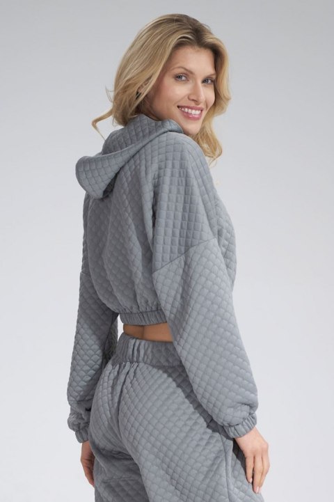 Bluza damska krótka sportowa dresowa pikowana z kapturem szara M796 Bluza damska krótka sportowa dresowa pikowana z kapturem szara M796
