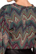 Bluzka damska z wiskozy w azteckie wzory długi rękaw dekolt V m2 S293