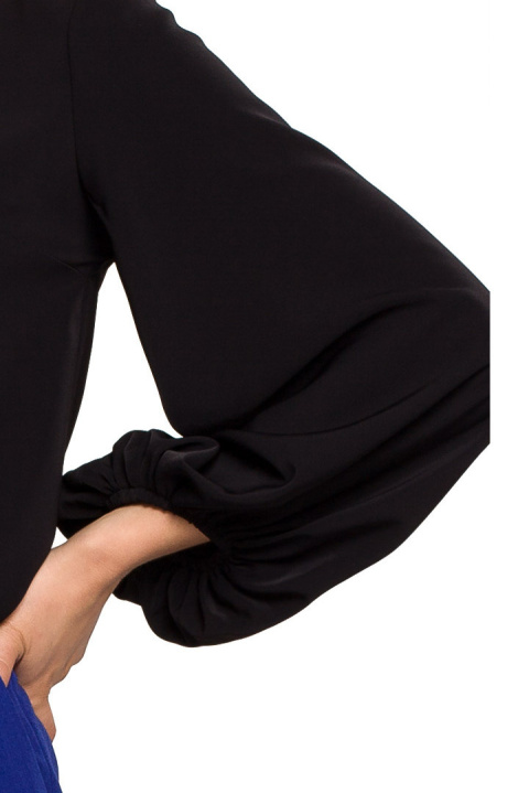 Elegancka bluzka damska gładka dekolt V szerokie rękawy czarna S272 Elegancka bluzka damska gładka dekolt V szerokie rękawy czarna S272