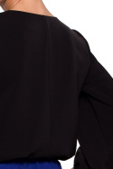 Elegancka bluzka damska gładka dekolt V szerokie rękawy czarna S272