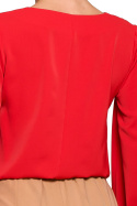 Elegancka bluzka damska gładka dekolt V szerokie rękawy czerwona S272