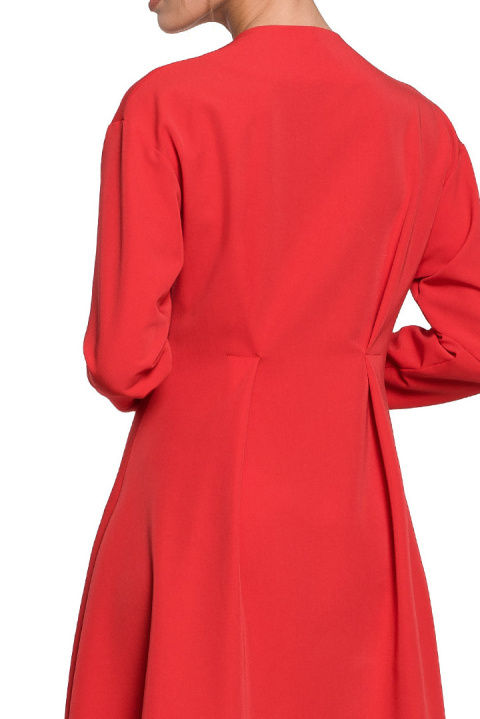 Elegancka sukienka midi rozkloszowana na zakładkę czerwona S280 Elegancka sukienka midi rozkloszowana na zakładkę czerwona S280
