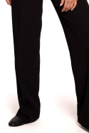 Spodnie damskie klasyczne na kant proste szerokie nogawki czarne S283