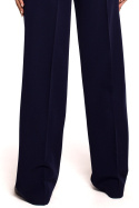 Spodnie damskie klasyczne na kant proste szerokie nogawki granatowe S283