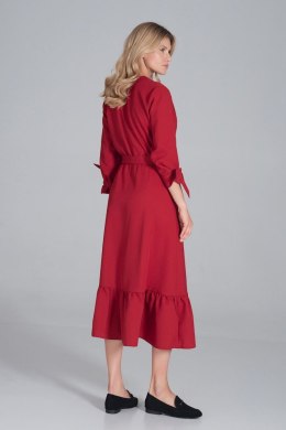 Sukienka midi rozkloszowana odcinana w pasie zapinana czerwona M840