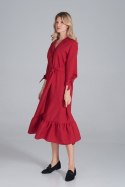 Sukienka midi rozkloszowana odcinana w pasie zapinana czerwona M840