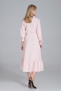 Sukienka midi rozkloszowana odcinana w pasie zapinana różowa M840