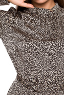 Sukienka maxi z falbaną wiązana długi rękaw lamparcie cętki m1 S290