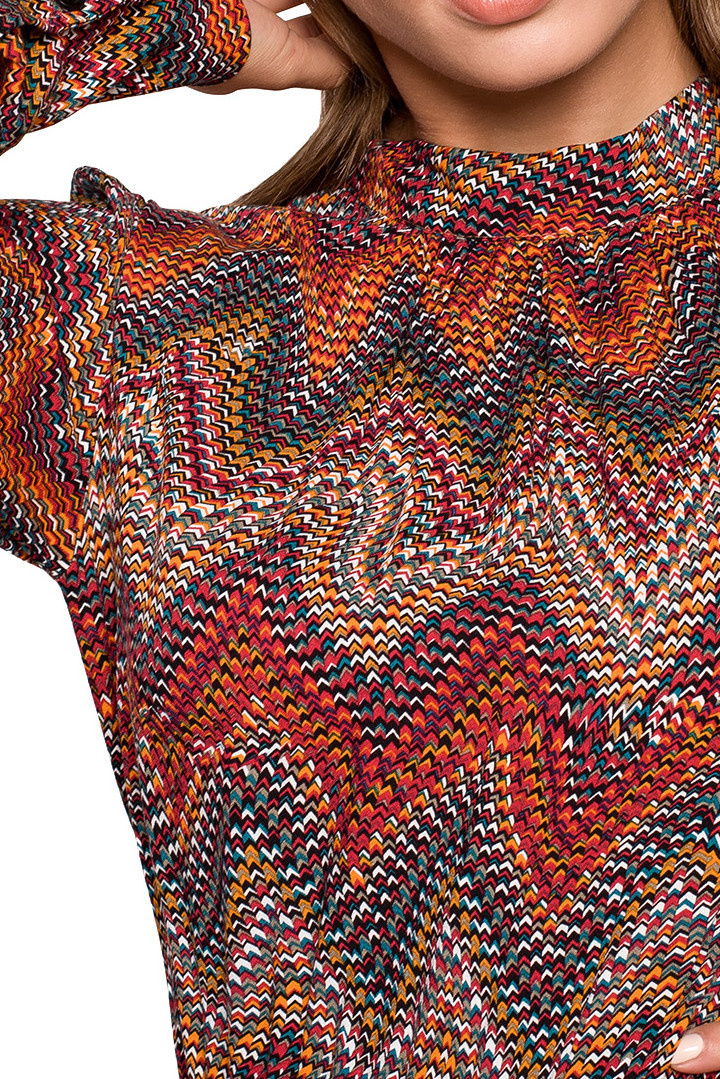 Sukienka maxi z falbaną z wiskozy długi rękaw azteckie wzory m1 S291