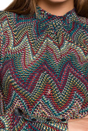 Sukienka maxi z falbaną z wiskozy długi rękaw azteckie wzory m2 S291
