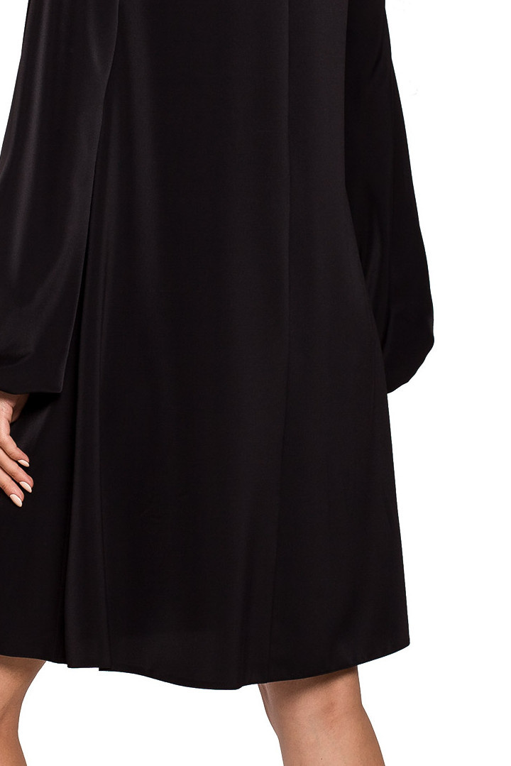 Sukienka midi luźna z dekoltem V długie szerokie rękawy czarna S273