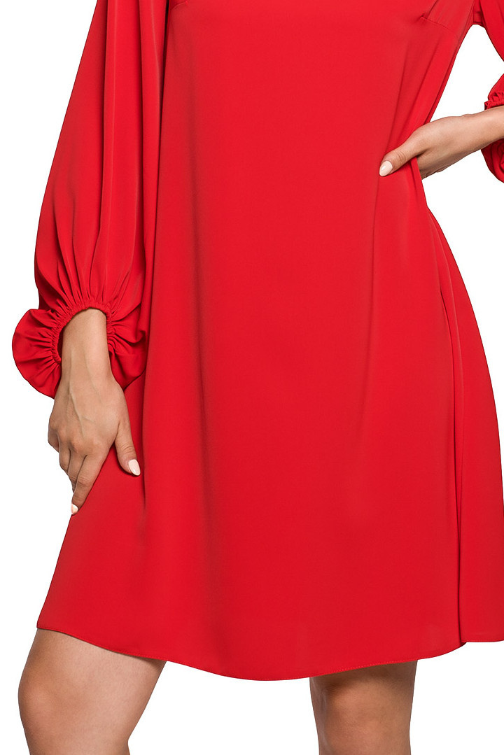 Sukienka midi luźna z dekoltem V długie szerokie rękawy czerwona S273