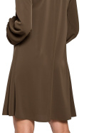 Sukienka midi luźna z dekoltem V długie szerokie rękawy khaki S273