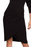 Sukienka midi ołówkowa z marszczeniem bufiaste rękawy czarna S284