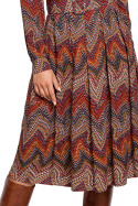 Sukienka midi rozkloszowana w kontrafałdy z wiskozy azteckie wzory m1 S289