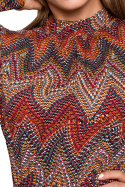 Sukienka midi rozkloszowana w kontrafałdy z wiskozy azteckie wzory m1 S289
