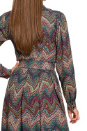 Sukienka midi rozkloszowana w kontrafałdy z wiskozy azteckie wzory m2 S289