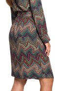 Sukienka midi z wiskozy w azteckie wzory dekolt V długi rękaw m2 S287