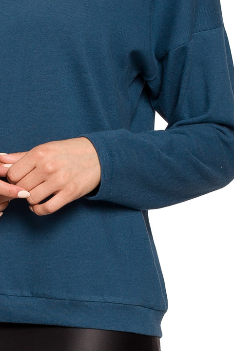 Sweter damski luźny z dekoltem V z koronką dzianinowy morski S274 Sweter damski luźny z dekoltem V z koronką dzianinowy morski S274