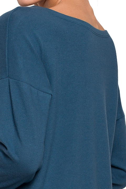 Sweter damski luźny z dekoltem V z koronką dzianinowy morski S274 Sweter damski luźny z dekoltem V z koronką dzianinowy morski S274