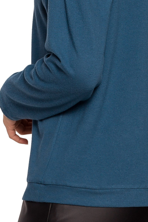 Sweter damski luźny z dekoltem V z koronką dzianinowy morski S274 Sweter damski luźny z dekoltem V z koronką dzianinowy morski S274