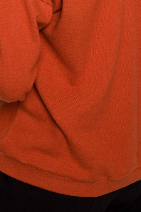 Sweter damski luźny z dekoltem V z koronką dzianinowy rudy S274 Sweter damski luźny z dekoltem V z koronką dzianinowy rudy S274