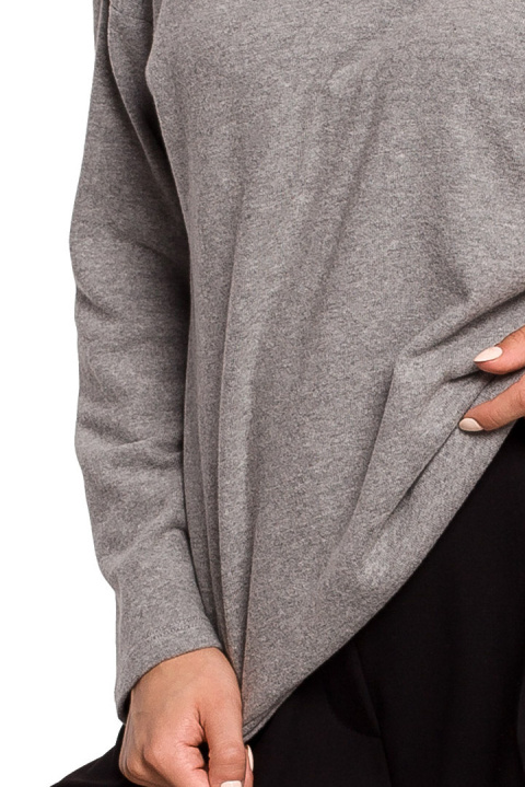 Sweter damski luźny z dekoltem V z koronką dzianinowy szary S274 Sweter damski luźny z dekoltem V z koronką dzianinowy szary S274